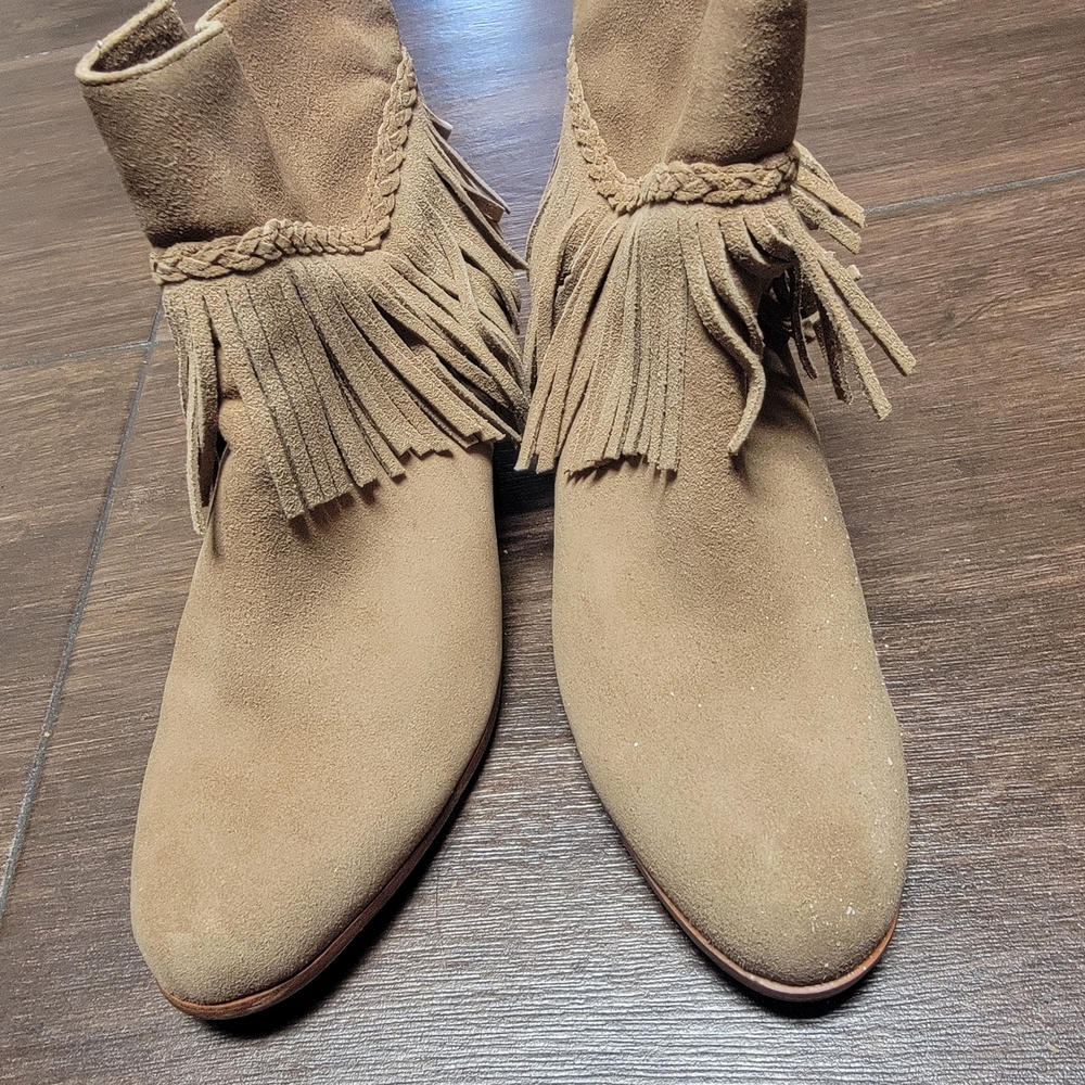 Tan Fringe Heeled Sandals